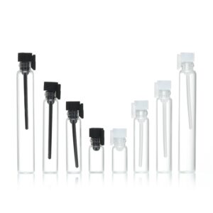 Stock 0.5ml 1ml 2ml clear Perfume Sample Vial Small Glass Bottle with Plastic Stopper