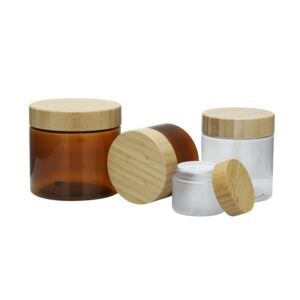 Stock New Product Nature Frosted Amber clear 50ml 150ml 250ml 500ml PET Plastic Body Butter Cosmetic Cream Jar with Bamboo Lid