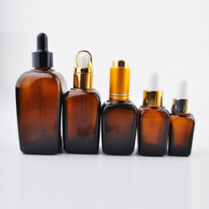 Amber Glass Dropper Bottles 10-100ml Empty Brown Cosmetic Packaging Square Essence Oil Containers