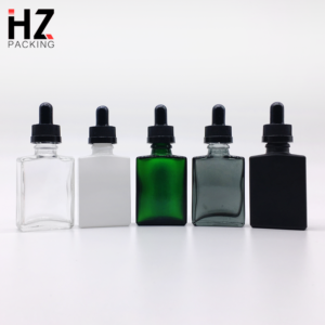 Luxury Beard Oil Cosmeit Serum Skincare Different Color Rectangular Square Glass Dropper Bottle