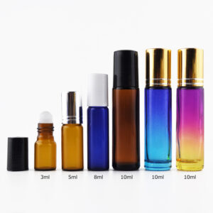 Transparent Colorful Perfume Glass Roll on Bottle Wholesale Custom Essential Oil Roller Glass Bottle with Steel Glass Roller